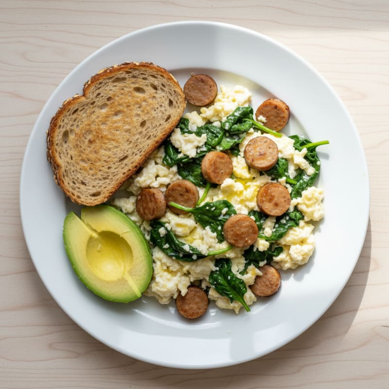 Egg White Scramble with Turkey Sausage and Spinach
