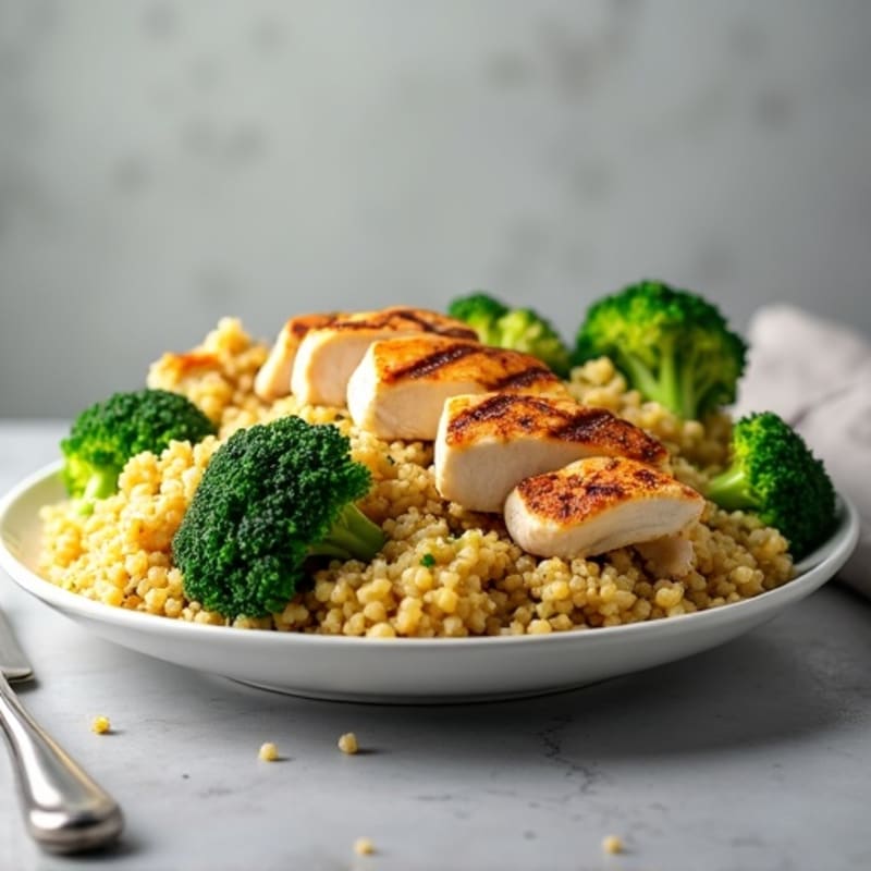 Grilled Chicken and Quinoa Salad with Roasted Broccoli
