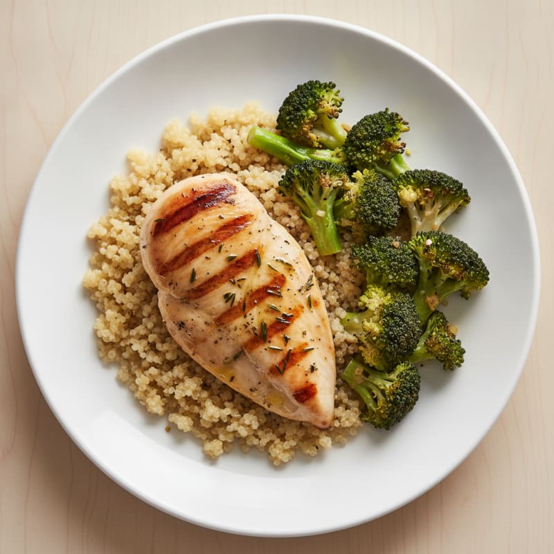 Grilled Chicken Breast with Quinoa and Roasted Broccoli