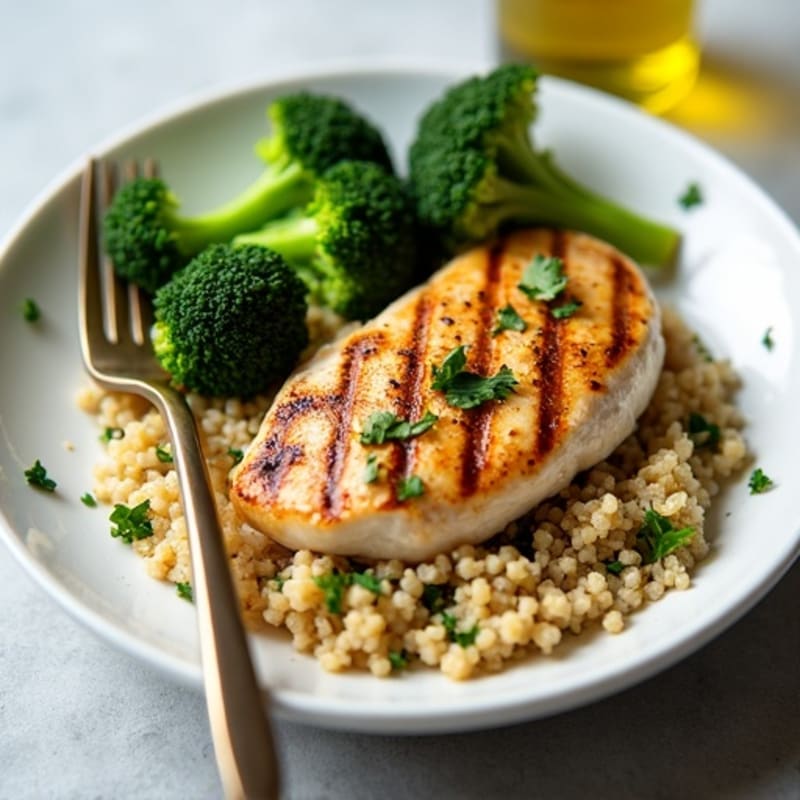 Grilled Chicken Breast with Quinoa and Roasted Broccoli