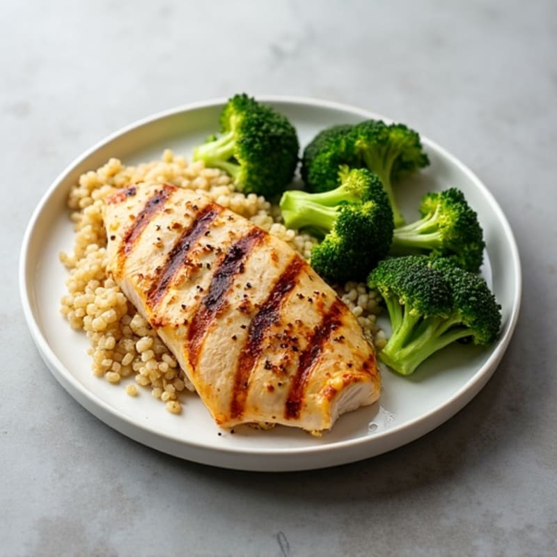 Grilled Chicken Breast with Roasted Broccoli and Quinoa