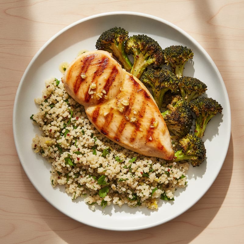 Grilled Chicken Breast with Quinoa and Roasted Broccoli