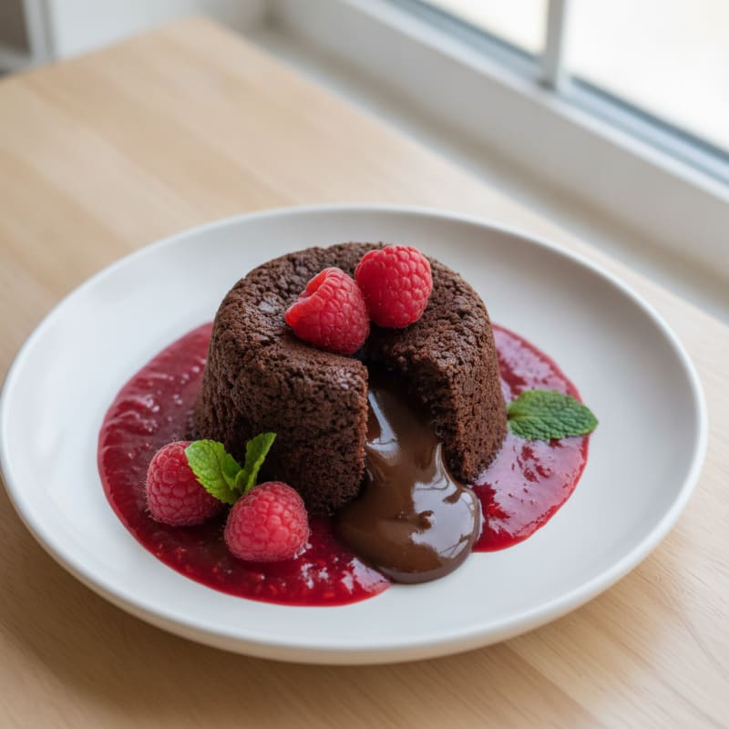 Chocolate Lava Cake with Raspberry Coulis