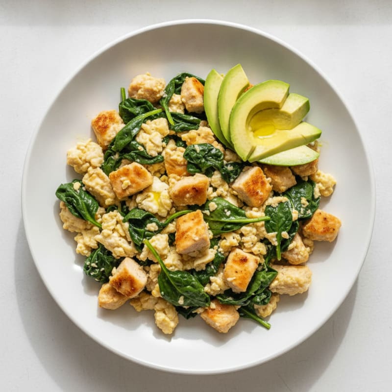 Egg White and Chicken Breast Scramble with Spinach