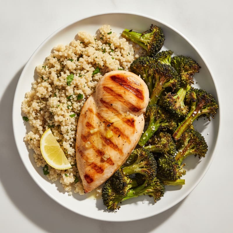 Grilled Chicken Breast with Quinoa and Roasted Broccoli