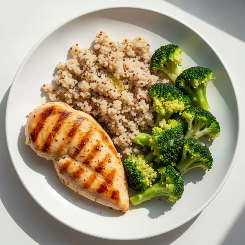 Grilled Chicken Breast with Quinoa and Steamed Broccoli