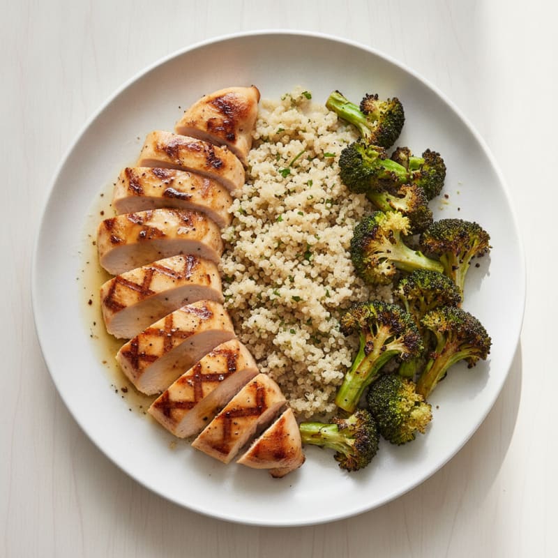 Grilled Chicken Breast with Quinoa and Roasted Broccoli