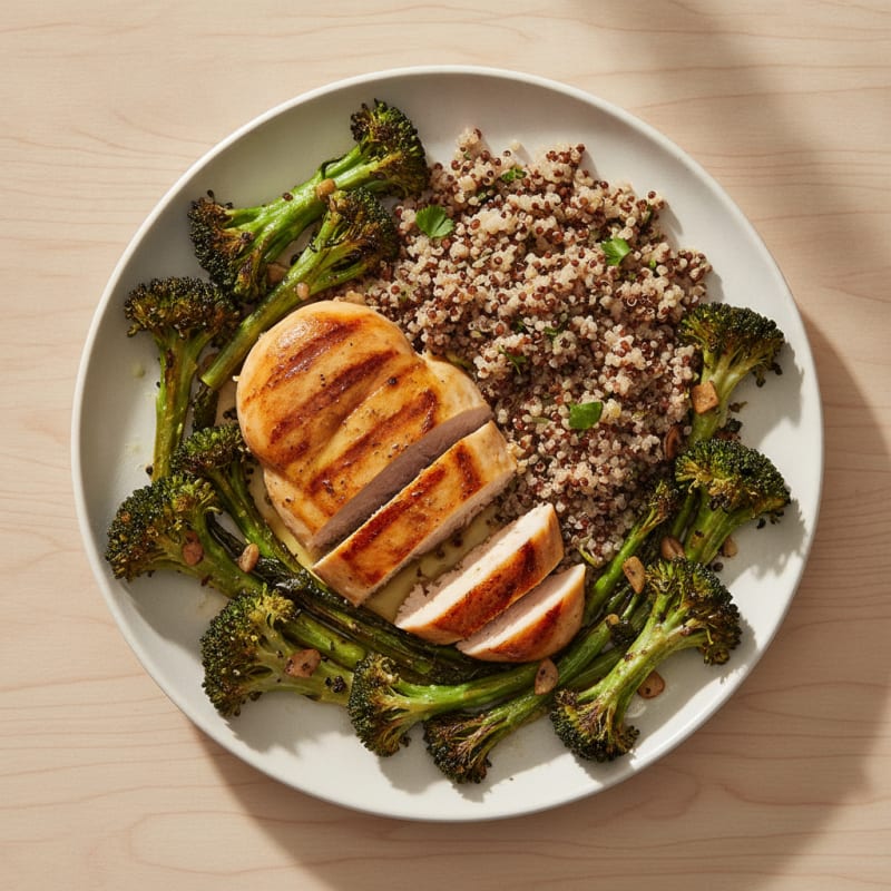 Grilled Chicken Breast with Roasted Broccoli and Quinoa