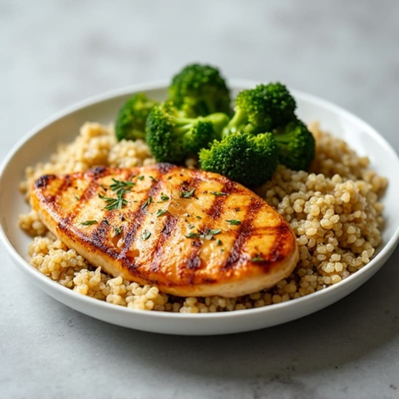 Grilled Chicken Breast with Quinoa and Roasted Broccoli
