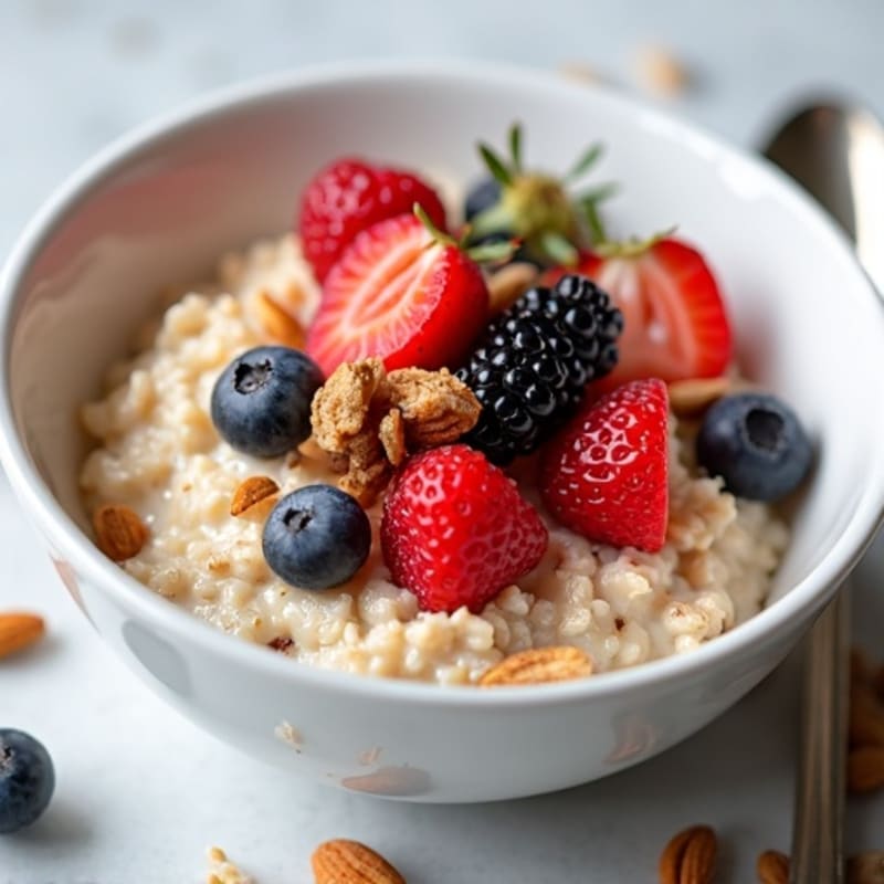 Creamy Rolled Oats with Fresh Berries and Crunchy Nuts