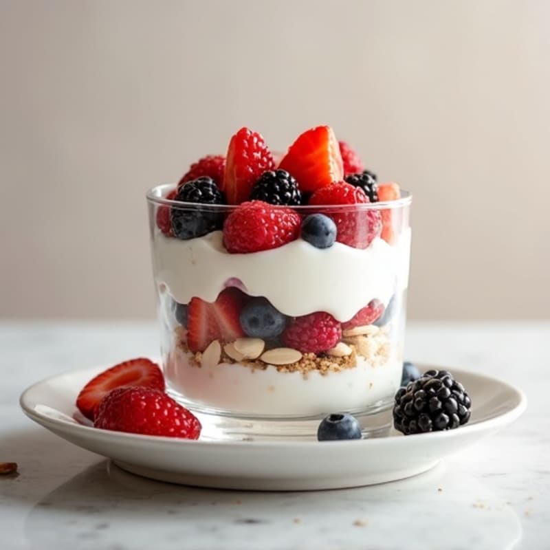 Greek Yogurt Protein Parfait with Mixed Berries and Almonds