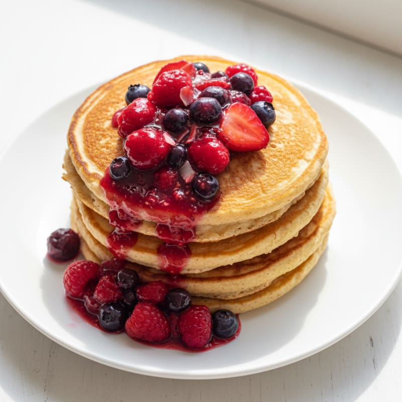 Fluffy Buttermilk Pancakes with Berry Compote