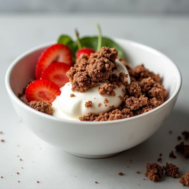 Creamy Vanilla Protein Cheesecake Bowl with Chocolate Crumble