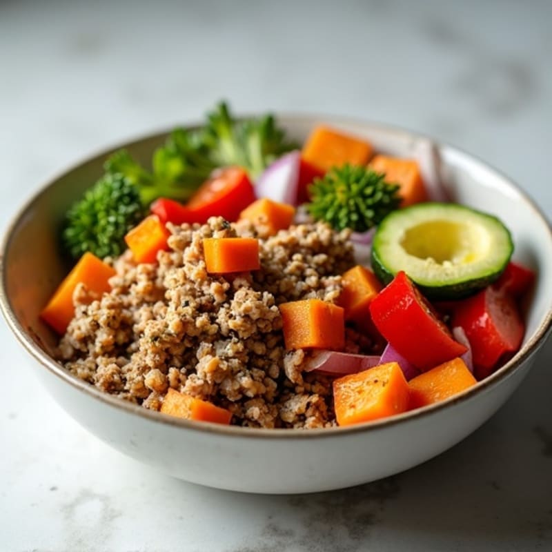 Lean Ground Turkey and Roasted Vegetable Bowl