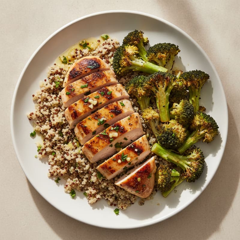 Grilled Chicken Breast with Quinoa and Roasted Broccoli