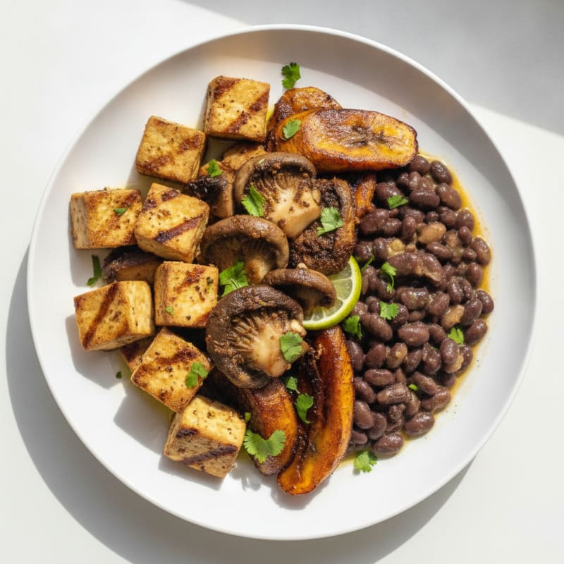 Jerk Mushroom & Tofu with Plantains