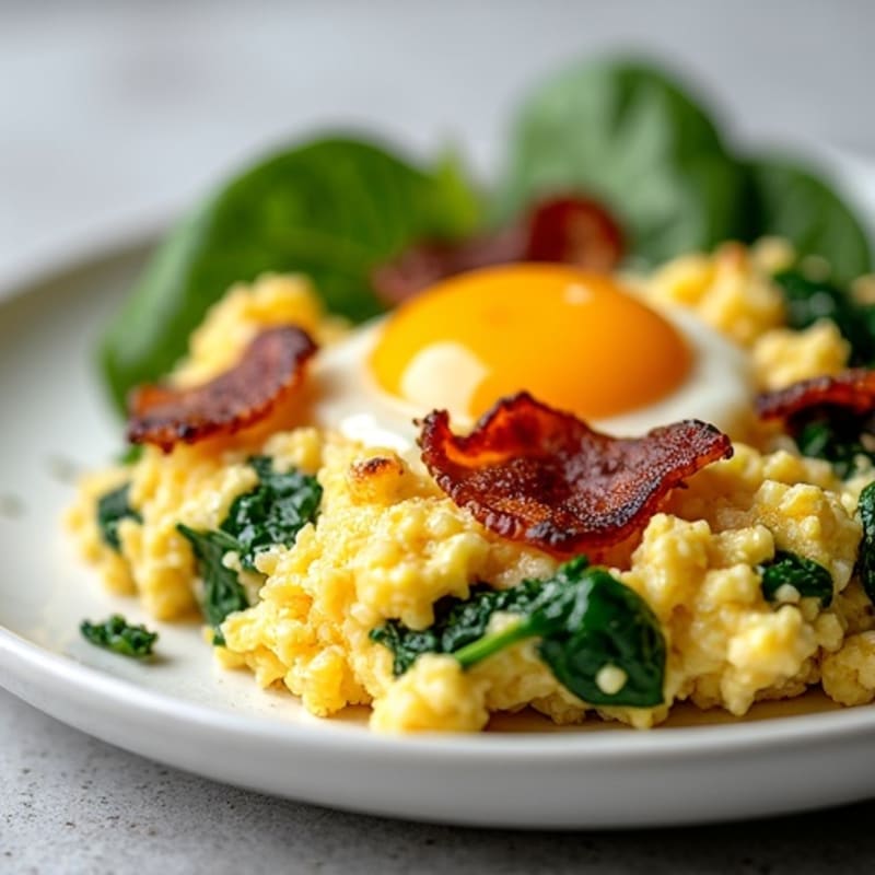 Cottage Cheese Egg Scramble with Spinach and Turkey Bacon
