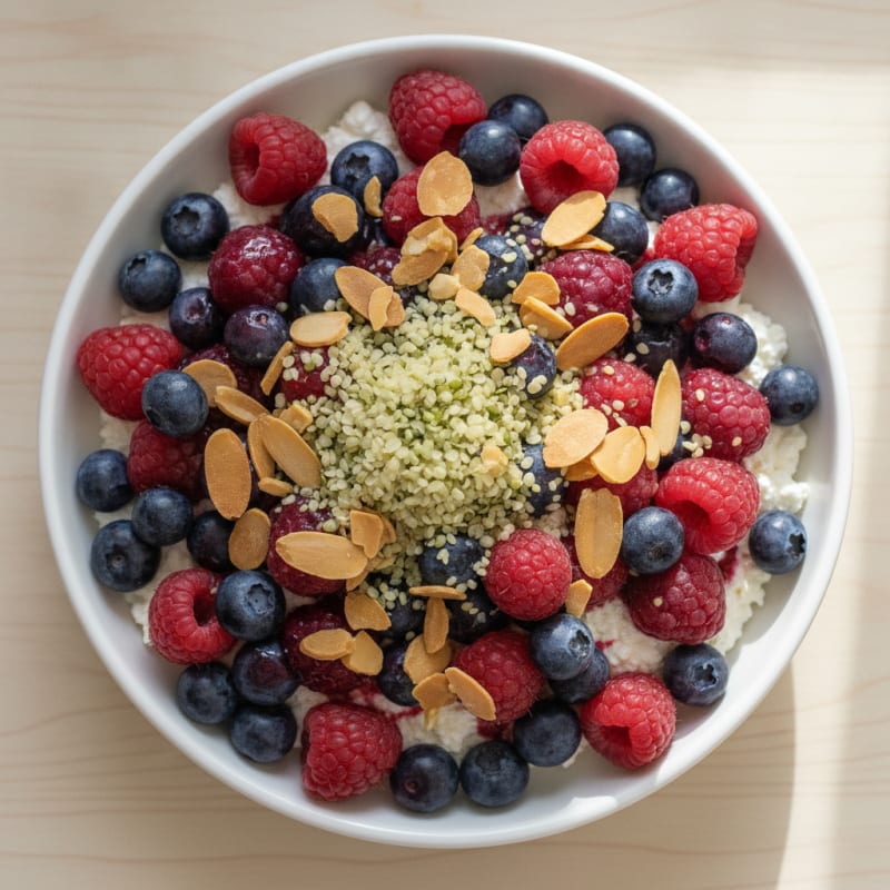 Cottage Cheese and Berry Protein Bowl with Almonds