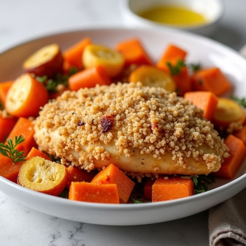 Crispy Buttermilk Baked Chicken with Roasted Root Vegetables