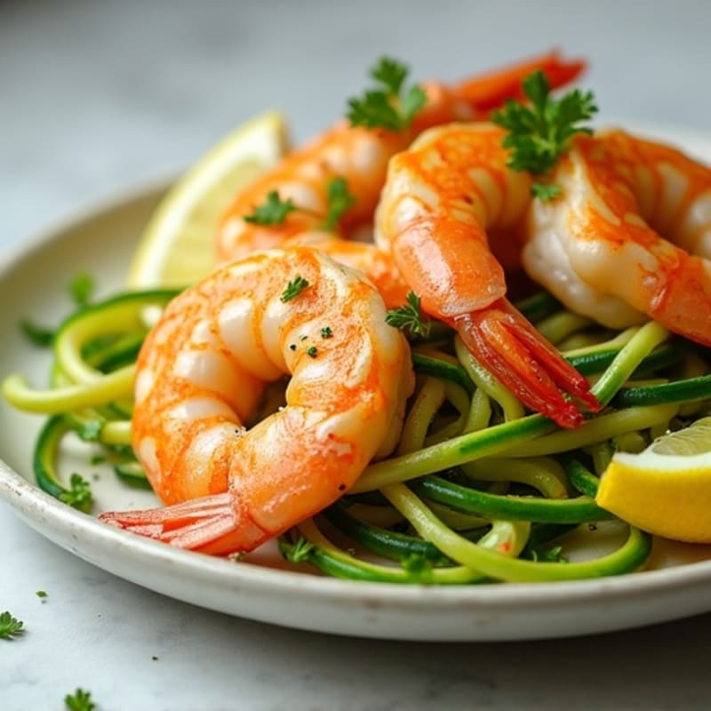 Garlic-Lemon Pan Seared Shrimp with Herb Zucchini Noodles