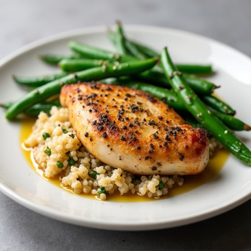 Baked Herb Chicken Breast with Steamed Green Beans and Quinoa