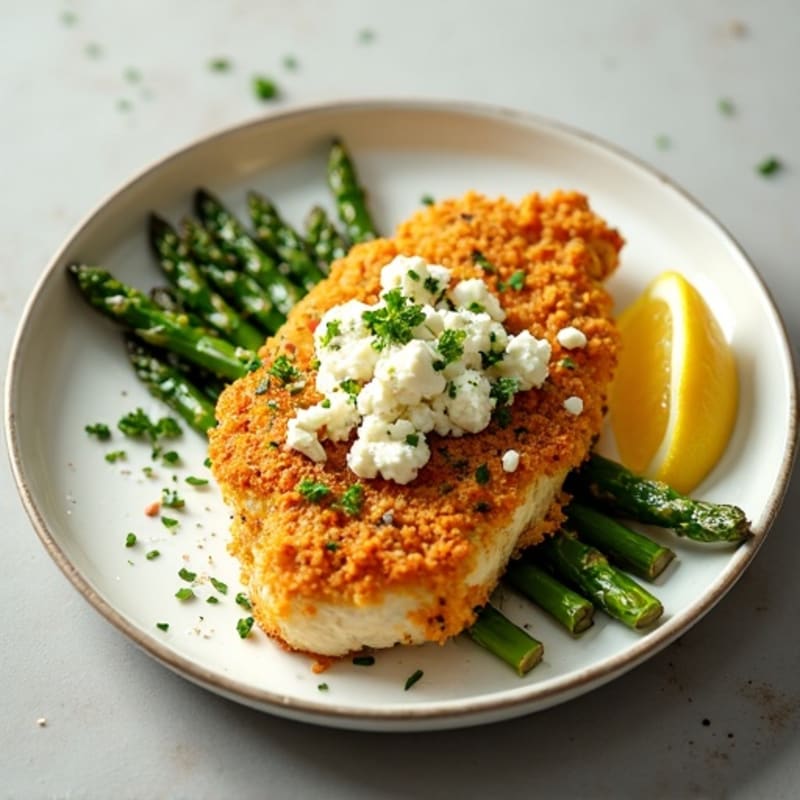 Crispy Lemon Chicken with Roasted Asparagus and Creamy Feta