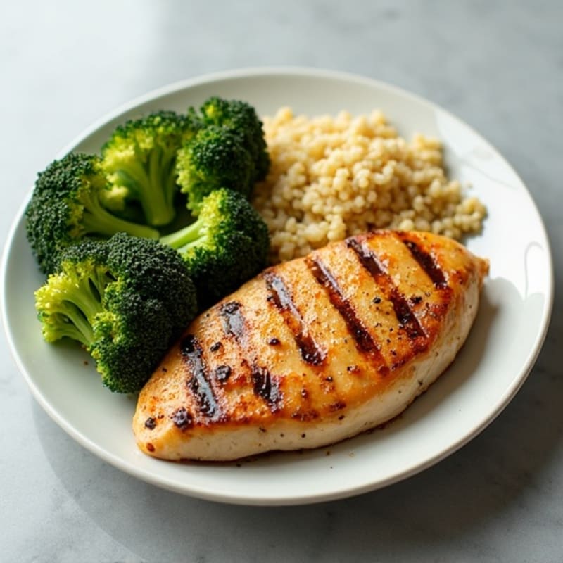 Grilled Chicken Breast with Roasted Broccoli and Quinoa