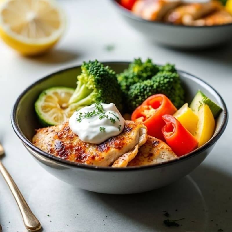 Creamy Chicken and Roasted Vegetable Bowl