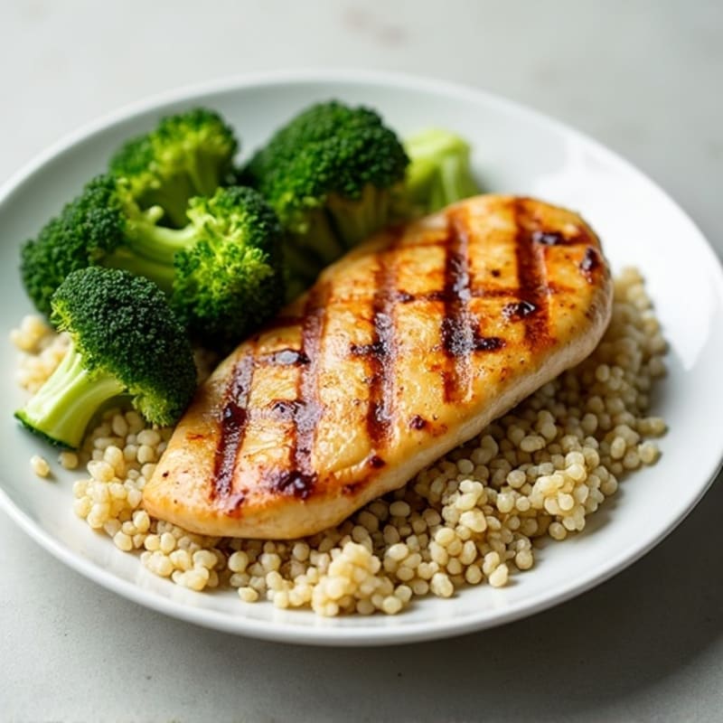 Grilled Chicken Breast with Quinoa and Roasted Broccoli