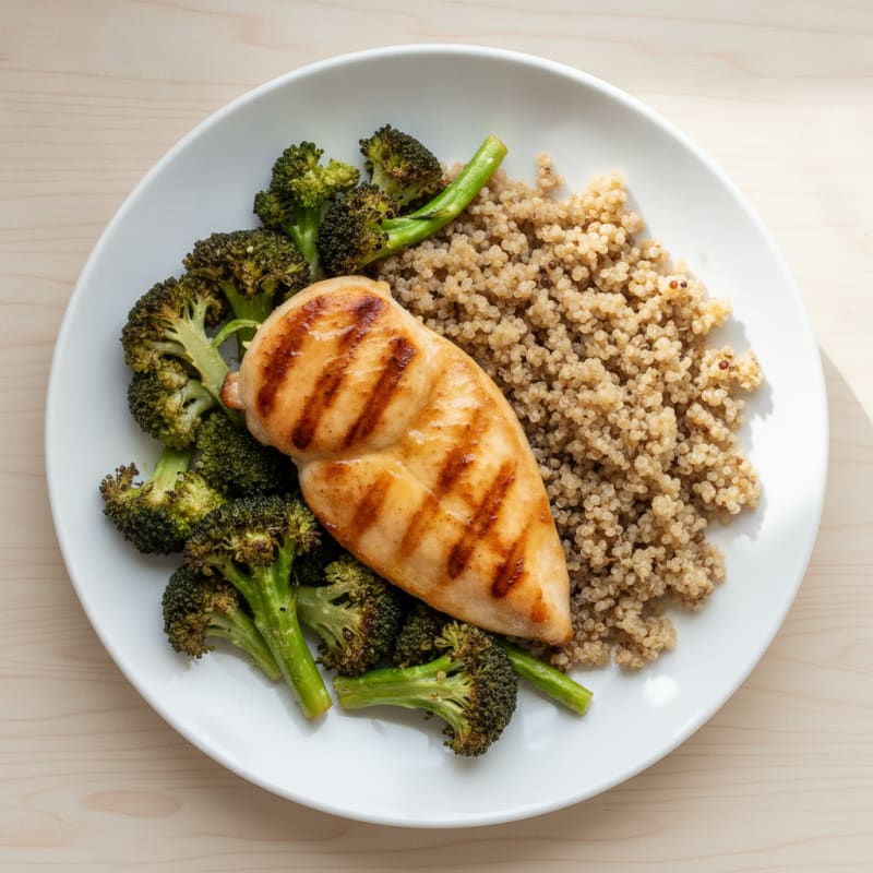 Grilled Chicken Breast with Quinoa and Roasted Broccoli