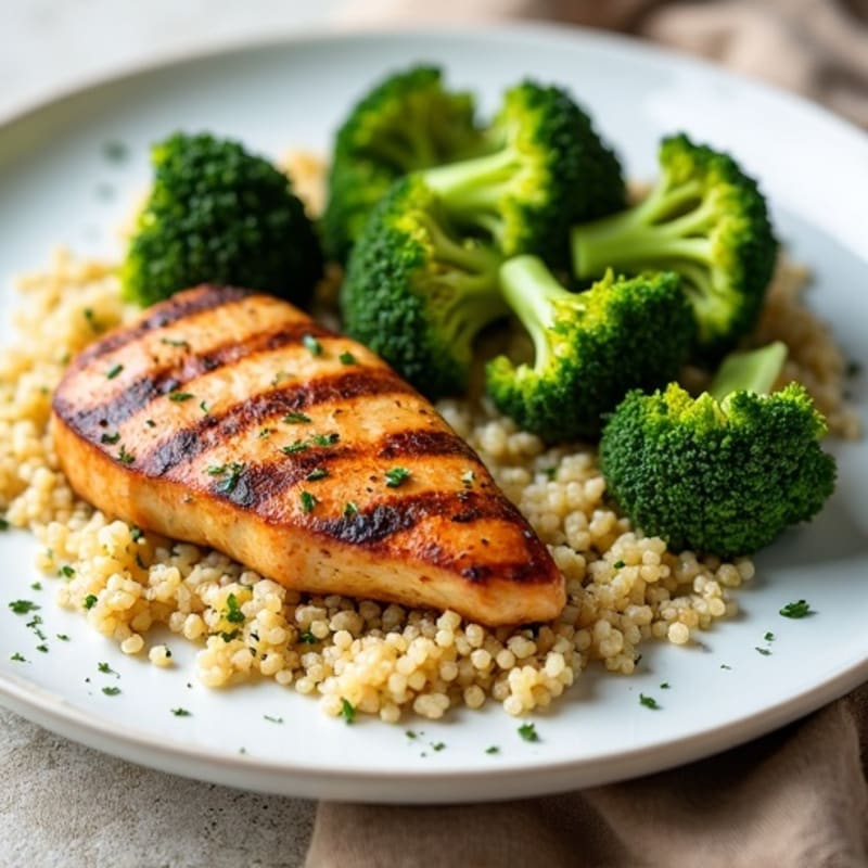 Grilled Chicken Breast with Quinoa and Roasted Broccoli