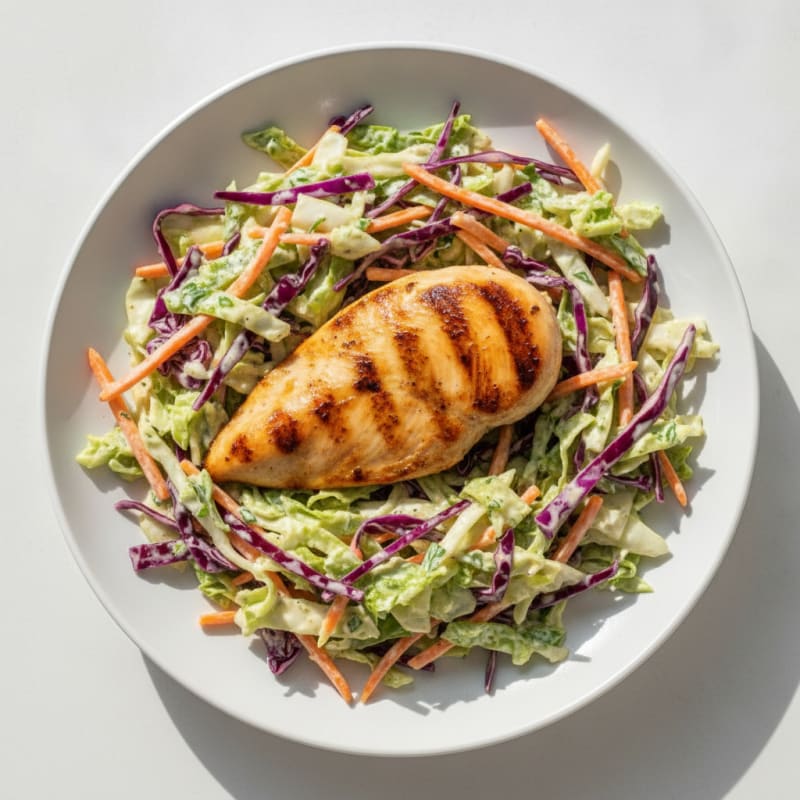Grilled Chicken Breast with Crunchy Cabbage Slaw