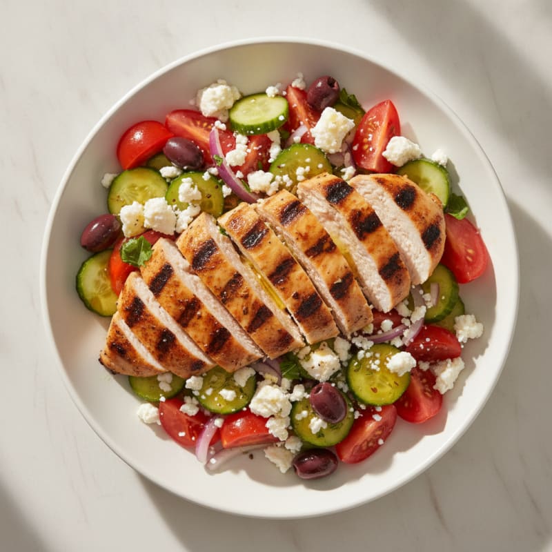 Grilled Chicken Breast with Tomato Cucumber Salad and Lemon-Olive Oil Vinaigrette