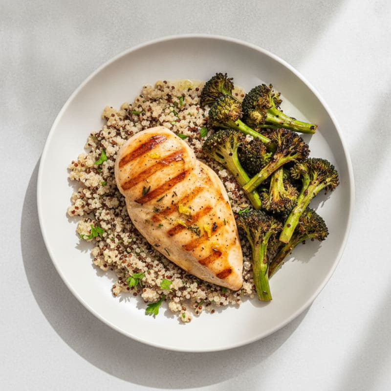 Grilled Chicken Breast with Quinoa and Roasted Broccoli