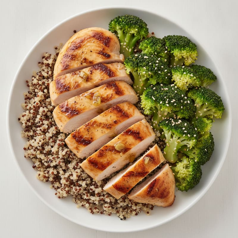 Grilled Chicken Breast with Quinoa and Steamed Broccoli