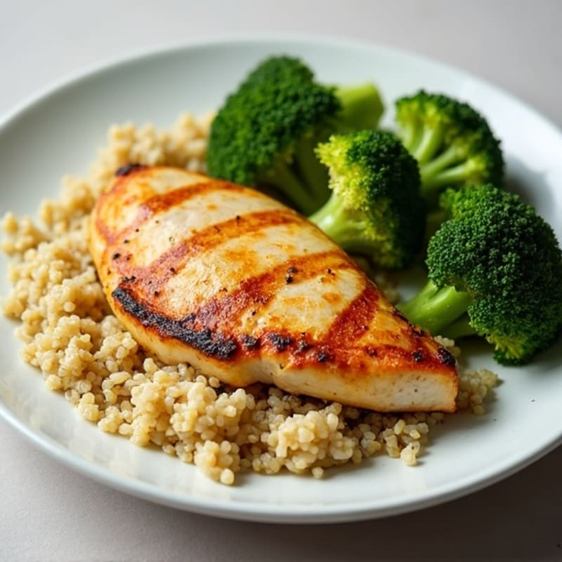 Grilled Chicken Breast with Quinoa and Steamed Broccoli