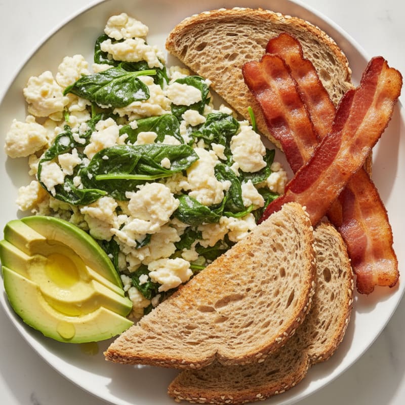 Crispy Turkey Bacon and Egg White Scramble with Spinach