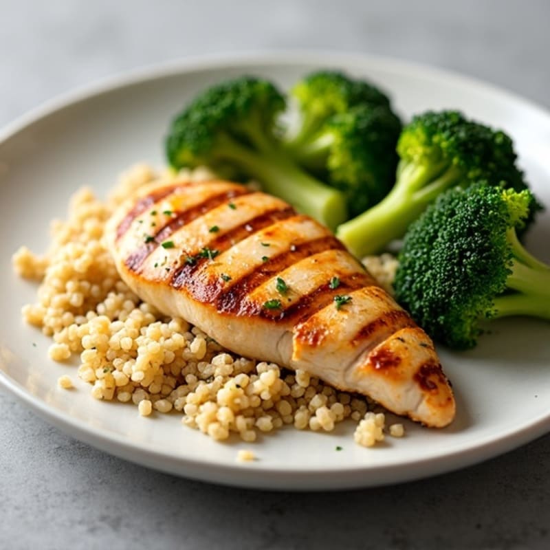 Grilled Chicken Breast with Quinoa and Roasted Broccoli
