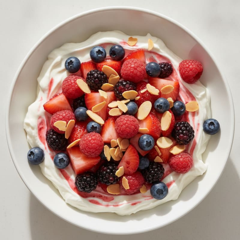 Greek Yogurt Protein Bowl with Mixed Berries and Almonds