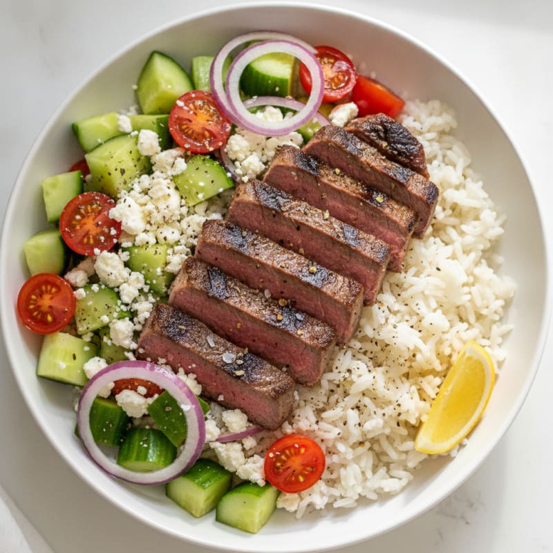 Grilled Steak Mediterranean Rice Bowl
