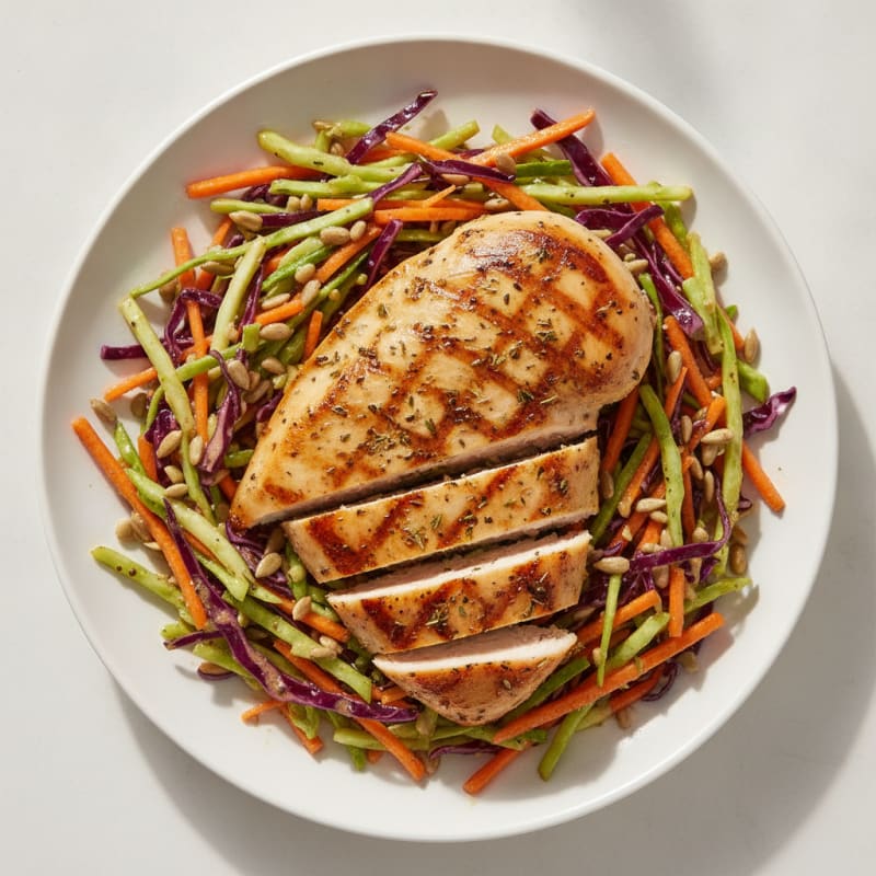 Grilled Chicken Breast with Crunchy Cabbage Slaw