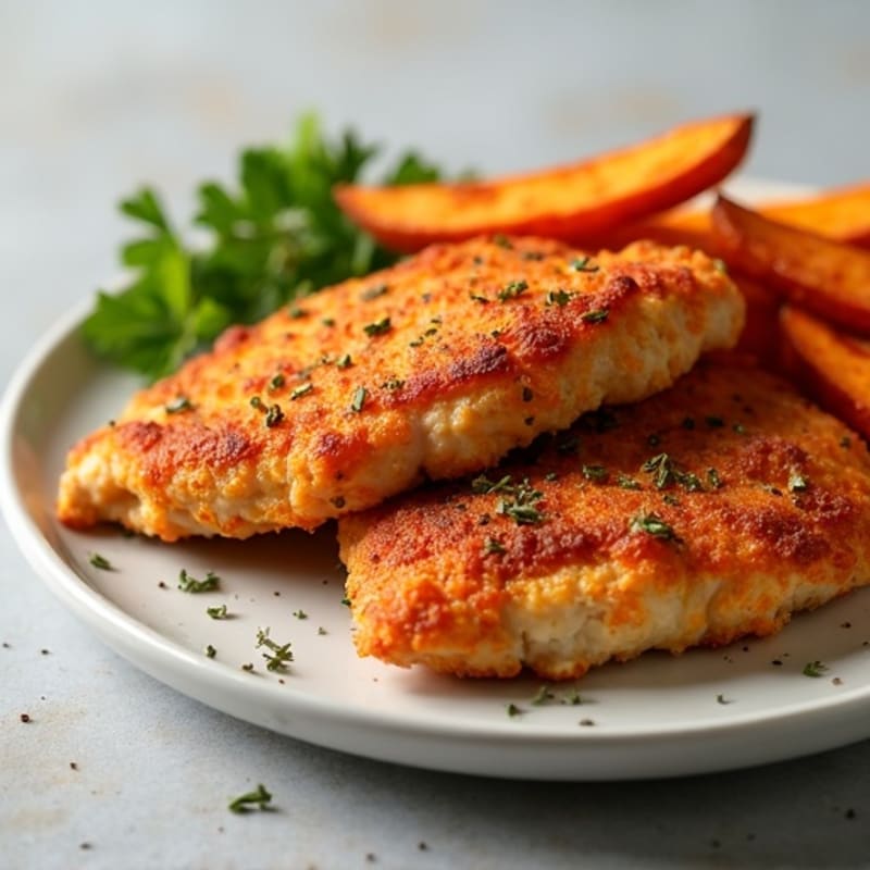 Crispy Baked Chicken with Seasoned Roasted Sweet Potato Fries