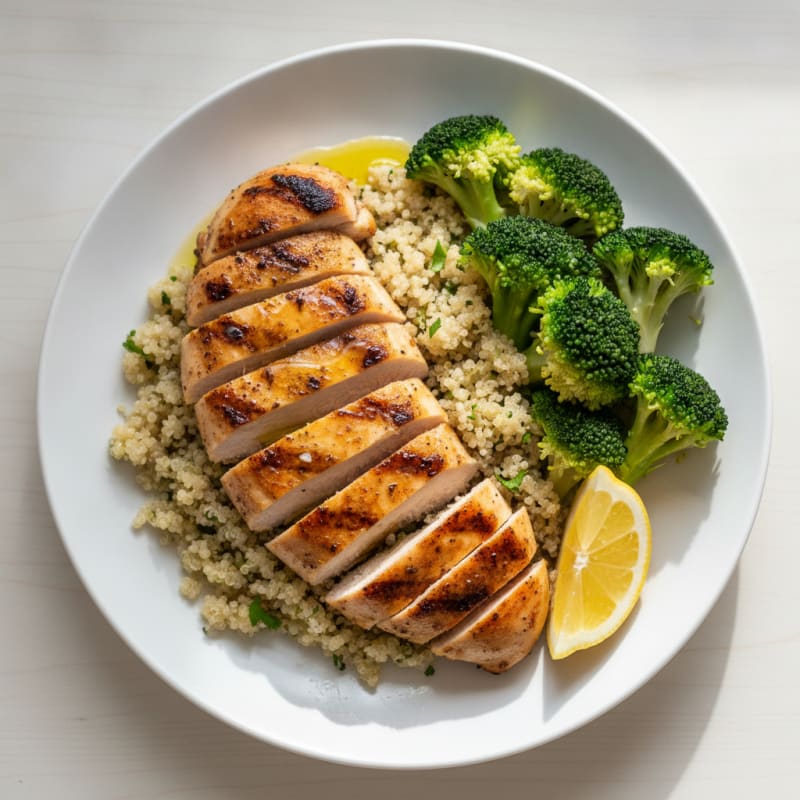 Grilled Chicken Breast with Quinoa and Steamed Broccoli