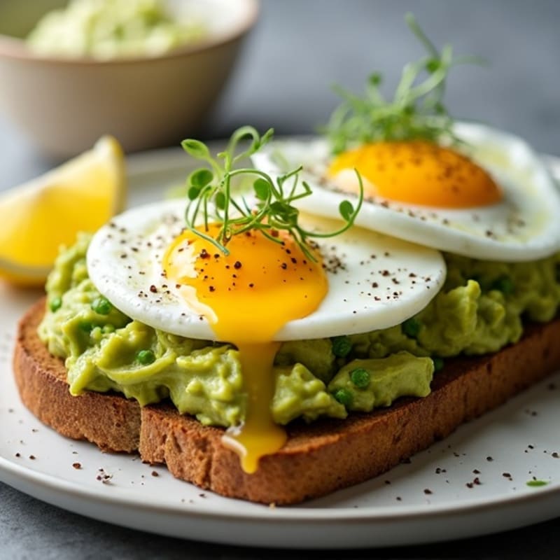 Smashed Avocado Toast with Poached Eggs and Microgreens