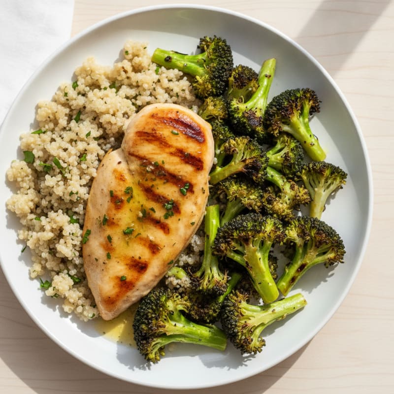 Grilled Chicken Breast with Quinoa and Roasted Broccoli