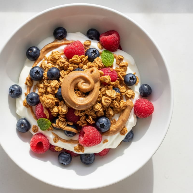 Greek Yogurt Parfait with Almond Butter and Fresh Berries