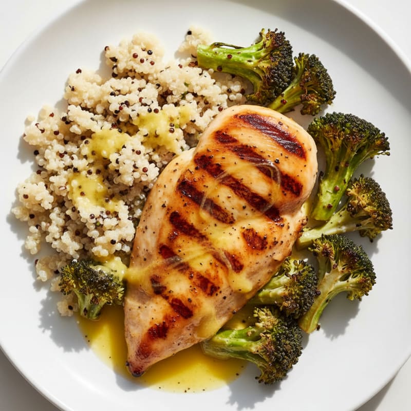 Grilled Lemon Pepper Chicken Breast with Quinoa and Roasted Broccoli