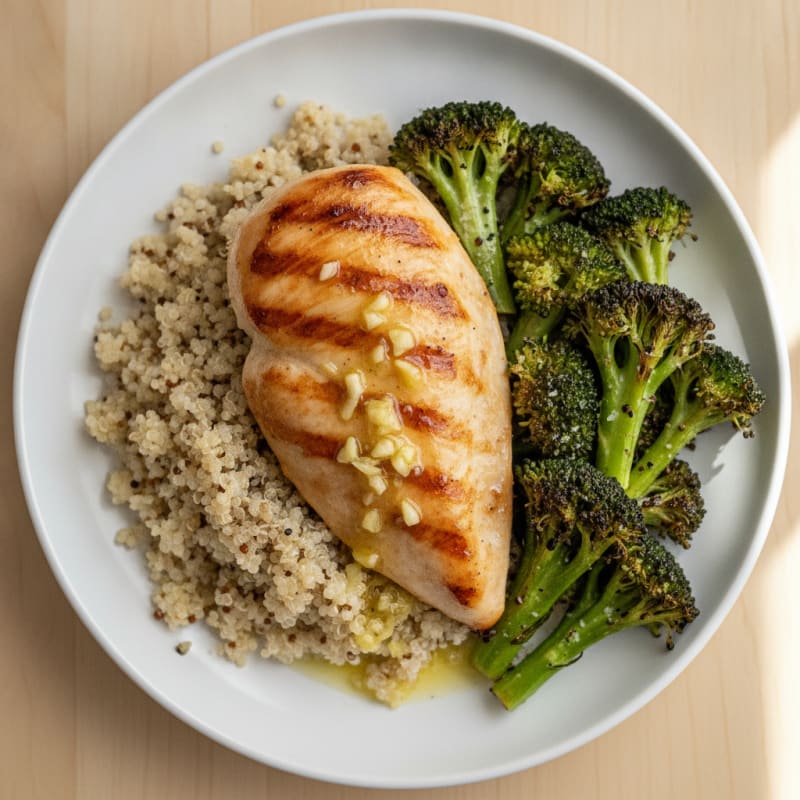 Grilled Chicken Breast with Quinoa and Roasted Broccoli