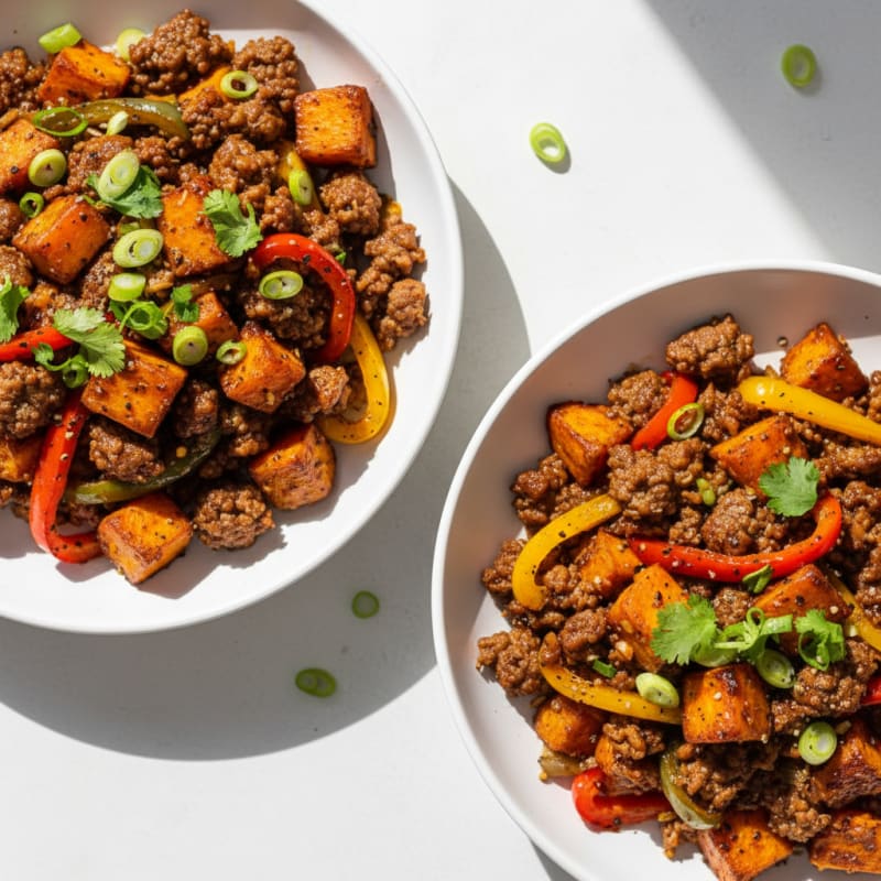Caramelized Beef and Roasted Yam Bowls
