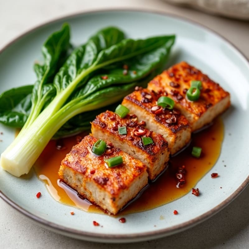 Crispy Garlic-Ginger Braised Pork with Asian Greens